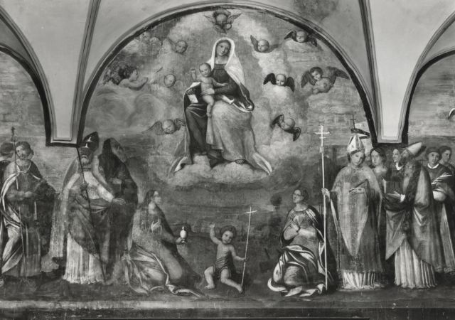 Anonimo — Abbazia di Monteoliveto (SI). Madonna con gli Angeli e Santi (attribuito alla Scuola del Perugino - sec. XVI) — insieme